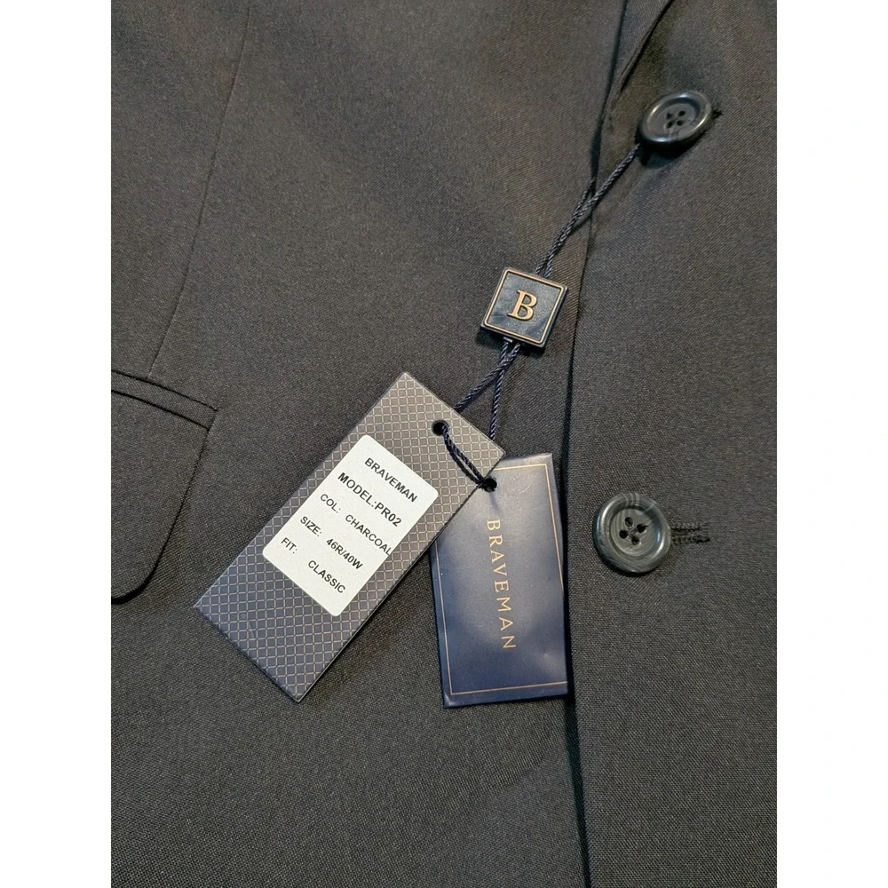 NWT Braveman Men's Dark Gray Classic Fit Double Vent Sports Coat Size 46R‎